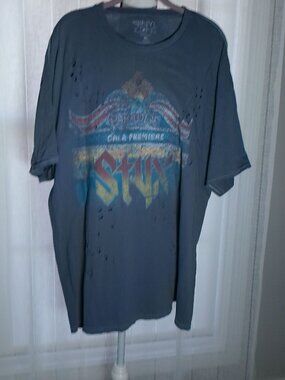 VINYL ICONS STYX Men's Shrt Slve Crew Nck Dark Gray Tee w/Logo & Bullet Holes XL